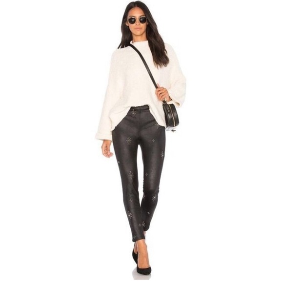 Free People Star Stud Embellished Skinny Pants - Black/Silver - Size 25 - Picture 3 of 15